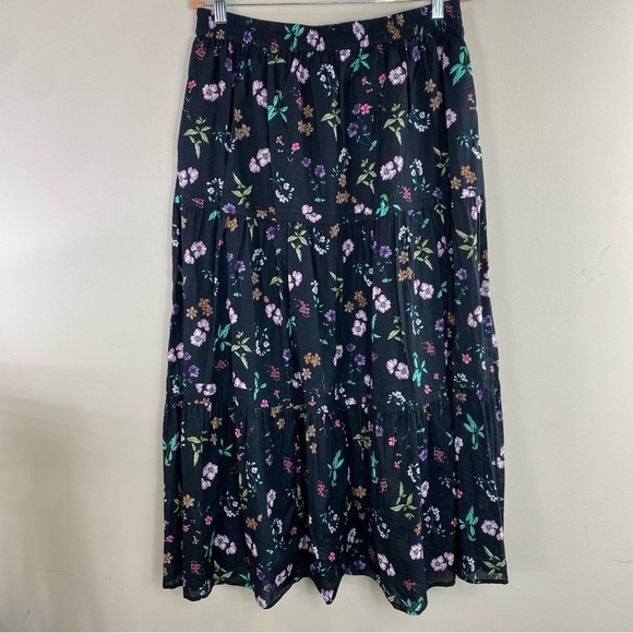 Antthony‎ HSN Black Floral Cottagecore 100% Cotton Tiered Skirt w/Pockets Sz L - Picture 3 of 14